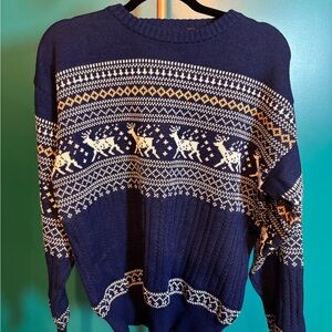 Botany 500 Vintage Blue Reindeer Crewneck Sweater Ski